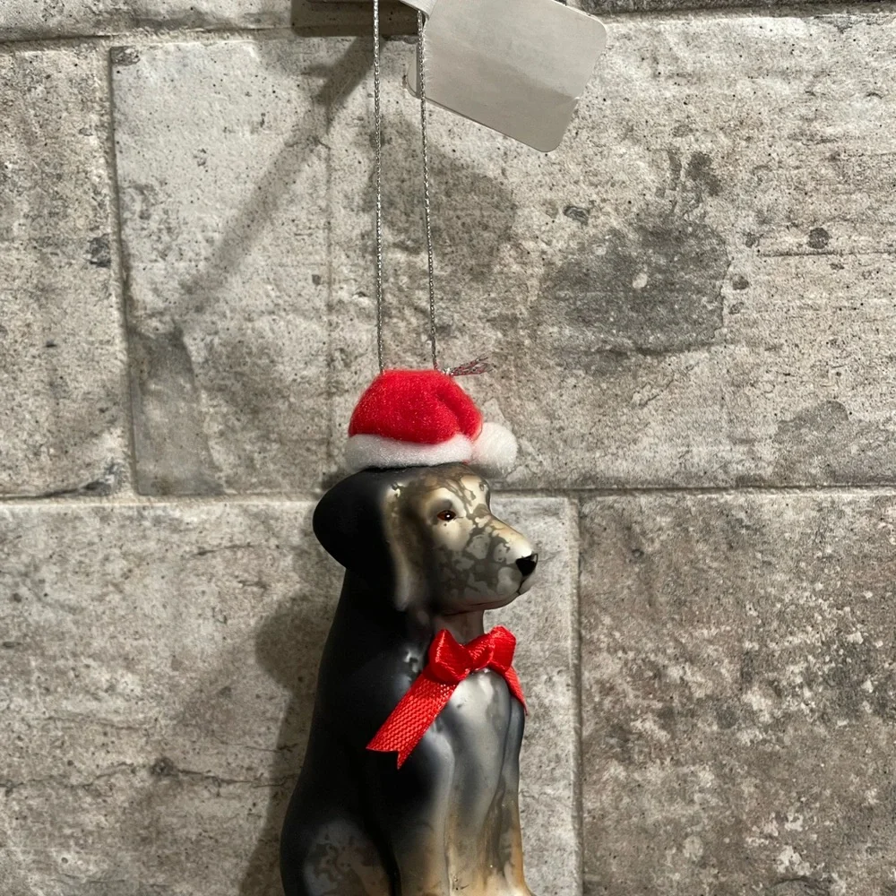 ❤️ POTTERY BARN BLOWN GLASS SANTA GERMAN SHERPARD DOG ORNAMENT NEW